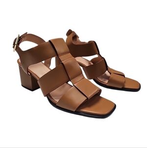 J.Crew Dylan Fisherman Nude Tan  block-heel Wide Strap Leather sandal 7.5